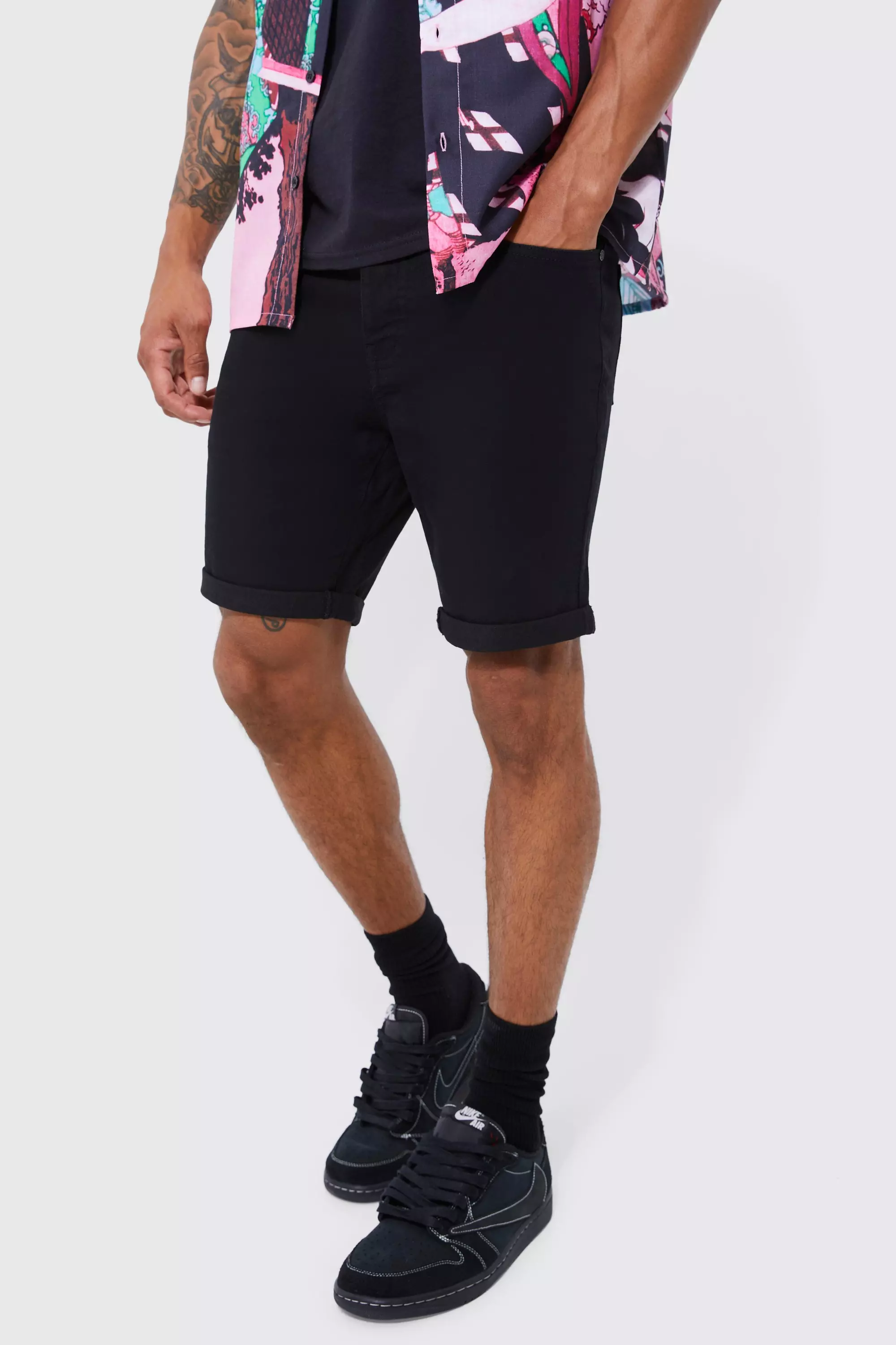 Mens skinny 2024 black shorts